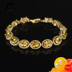 FUIHETYS Trendy Bracelet 925 Silver Jewelry with Citrine Gemstone Hand Accessories for Women Wedding Party Bridal Birthday Gift