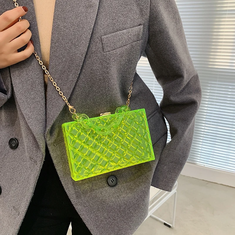 Fashion Transparent Acrylic Box Women Handbags Designer Chains Shoulder Crossbody Bags Luxury Clear Pvc Small Square Purses 2021