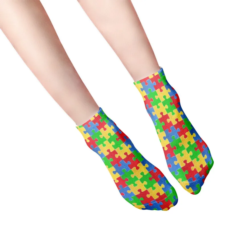 Classic Hot Sale Women Ankle Socks Casual Comfortable High Quality Color Puzzle Socks Business Party Dress Short Socks