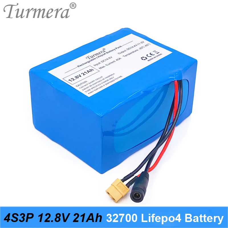 Turmera-Paquete de batería Lifepo4, 12,8 V, 21Ah, 4S3P, 32700, con 4S, 40A, BMS equilibrado, para barco eléctrico y fuente de alimentación sin interrupción, 12V