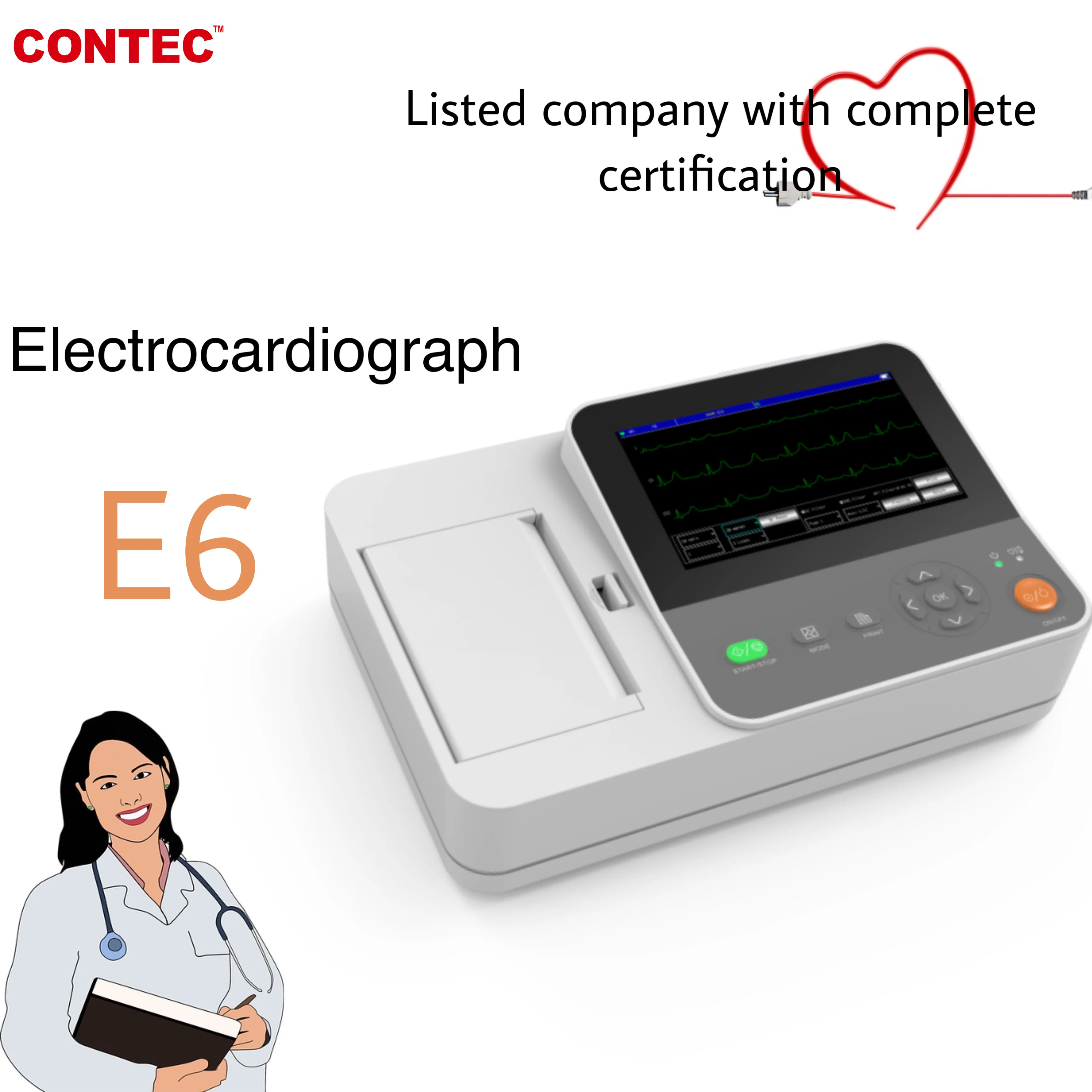 

Электрокардиограф Contec E6 12-Lead ECG Time Print, мощное управление данными, Автоматический отчет anaylsis