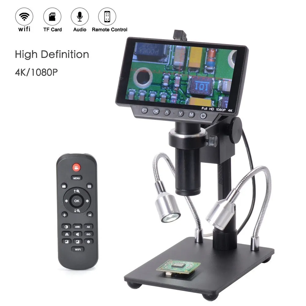 5 Inch Screen Microscope 16MP 4K 1080P 60FPS USB & WIFI Digital Industry Camera 150X C-mount Lens 1/2.3 Imaging Sensor HY-1070