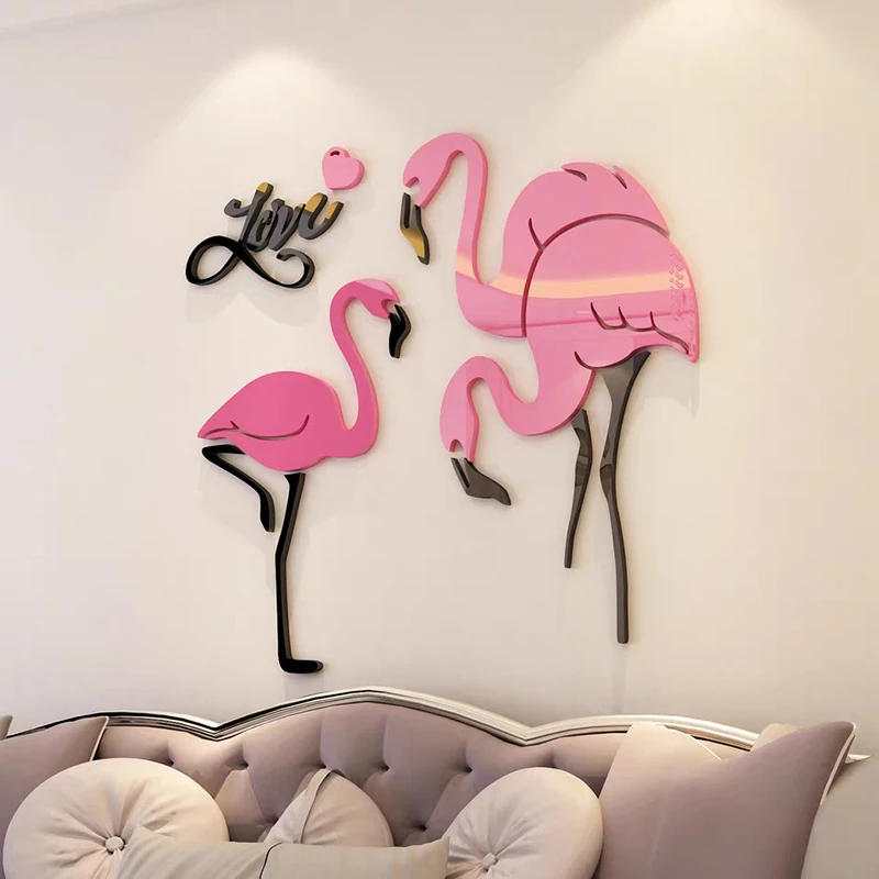 

Flamingo Acrylic Wall Stickers, 3D Wall Stickers, Living Room, Sofa Backdrop, DIY Art Wall Decor, Bedroom, Mirror Decoration