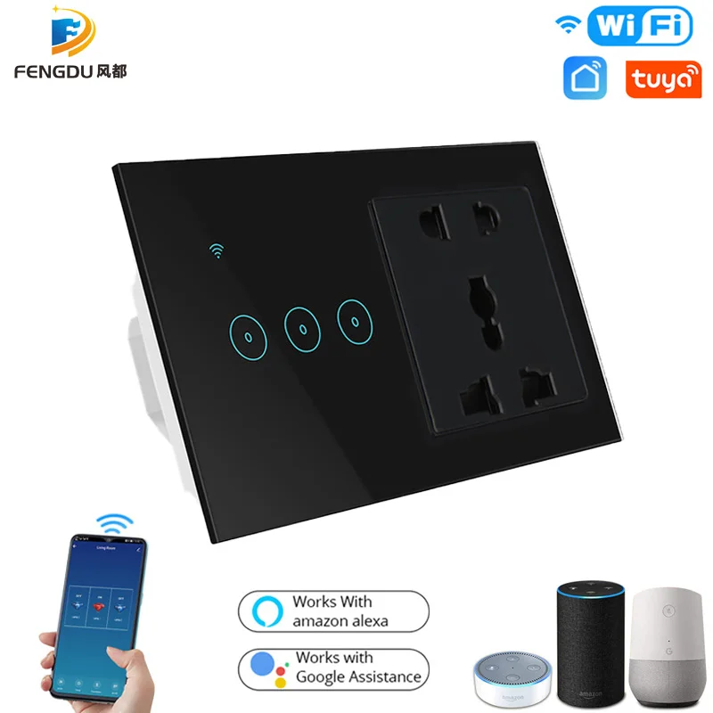 

WiFi Smart Light Wall Switch Socket Touch Panel Smart Life Tuya Wireless Remote Control Work with Alexa Google Home US EU UK AU