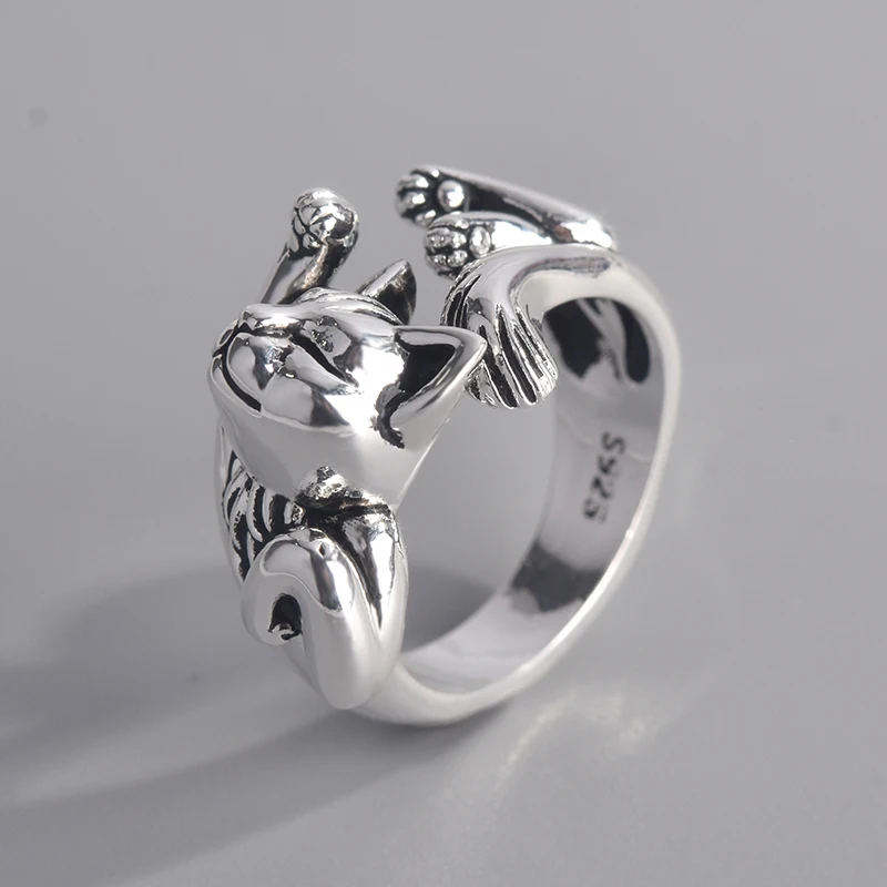 Fashion retro exquisite Thai Silver kitten totem opening adjustable ring  jewelry  engagement wedding gift rings for women