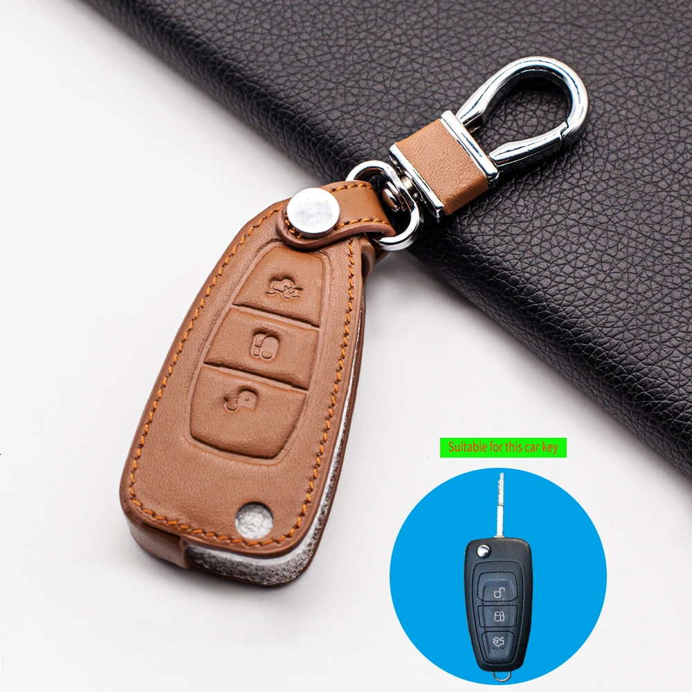 High quality carrying leather car key cover for Ford Focus 3 Focus MK4 Ecosport Kuga remote control dust collector