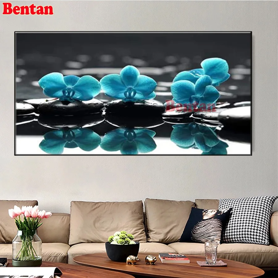 

Blue orchid and stones 5d diy diamond painting square diamond embroidery full round of drill mosaic Picture,2022 New Gift