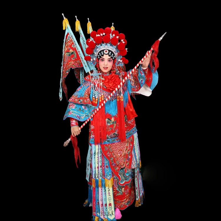 

Traditional Chinese Peking Opera Costume Swordplay Actress Mu Guiying Colorful General Hu Sanniang Stage Performance Costume