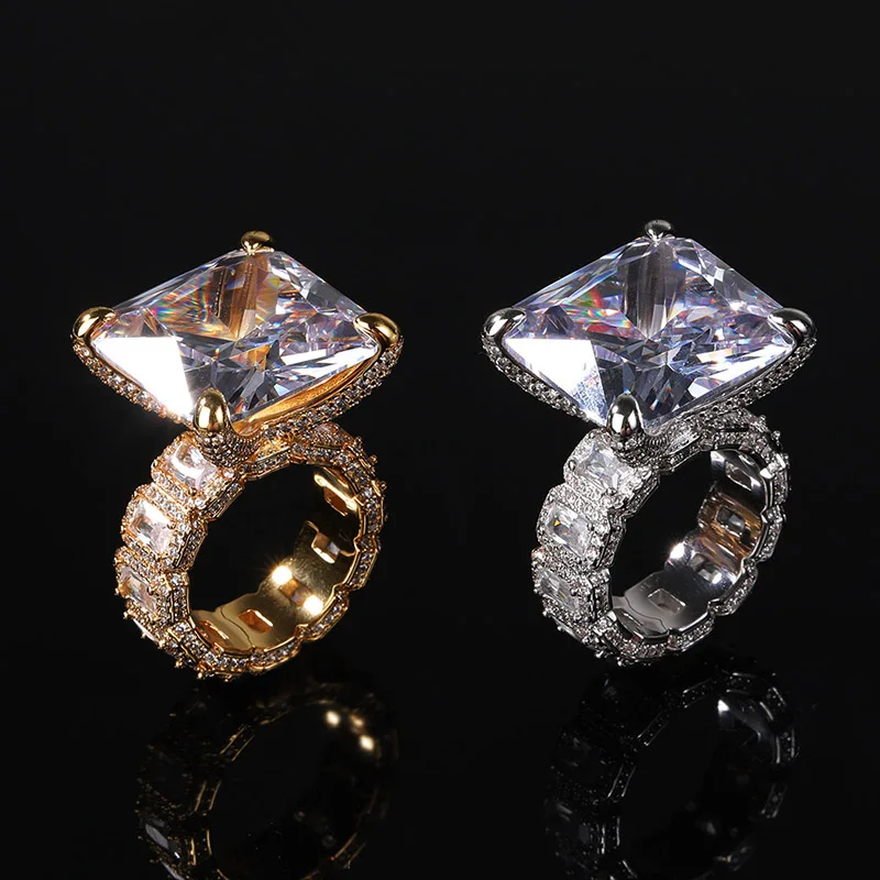Hip Hop Claw Setting Big CZ Stone Bling Ice Out Geometric Square Men Finger Rings Women Fashion Jewelry Gift Drop Shipping
