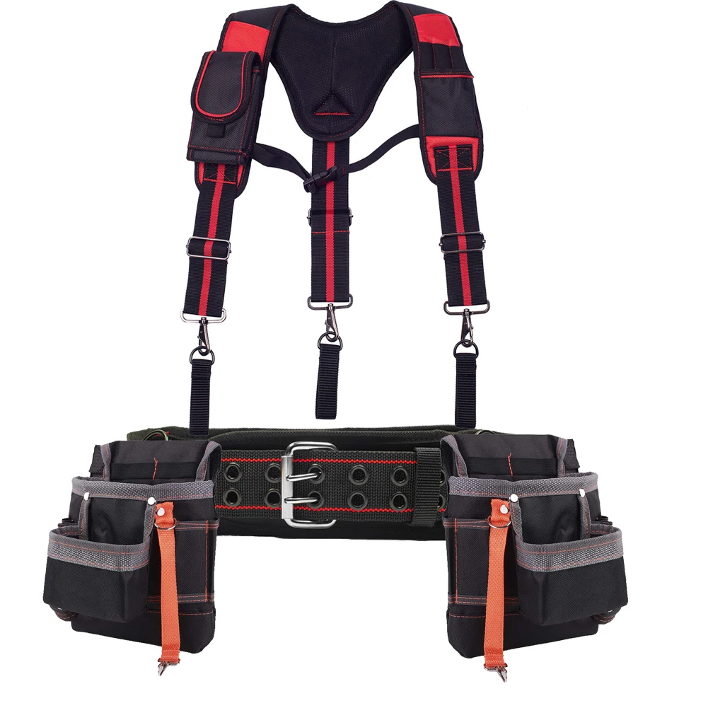 4Pcs Tool Belt Suspenders Bag Set Adjustable Lumbar Support Tool Belt and Yoke-style Suspenders for Carpenter Electrician