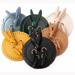 2PCS New Leather Rabbit Crochet Bag Cover Bottom Hand Woven Bag Accessories Fashion DIY Round Plate Cussion With Rope Hole