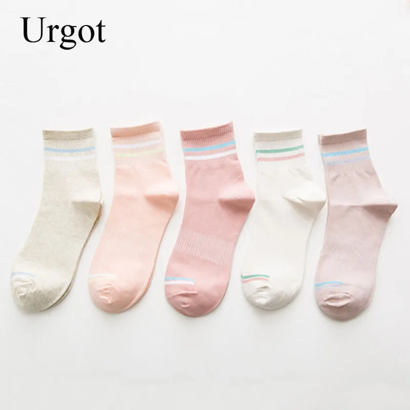 Urgot 5 Pairs Women's Striped Socks Middle Tube All-match High Quality Cotton Sock Meias New Arrival Spring Summer Casual Socks