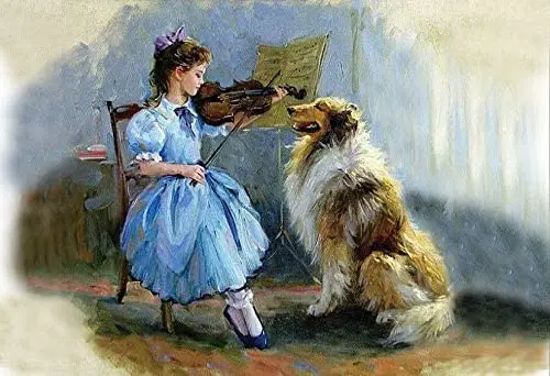 Eeypy Vintage Aluminum Retro Metal Sign Pretty Little Girl Playing The Violin Collie Vintage Style Wall Art