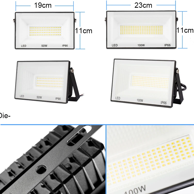 Imagem -06 - Impermeável Led Flood Light Refletor de Parede ao ar Livre Iluminação do Jardim Holofote Quadrado Holofote de Rua Ip65 50w 100w 220v