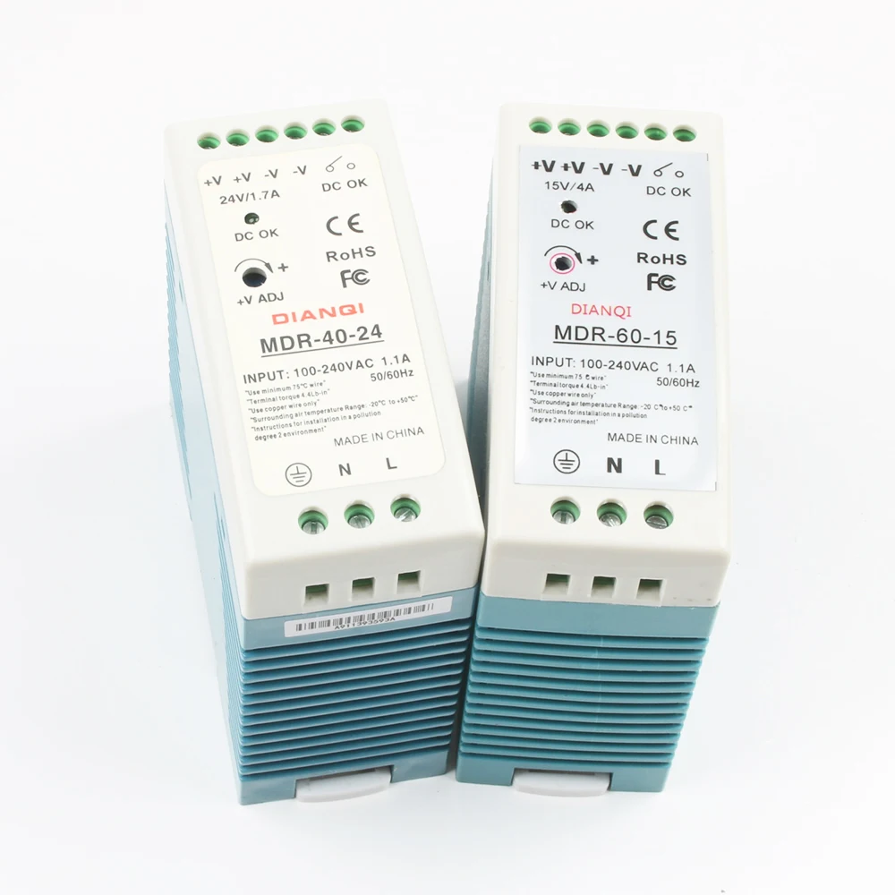 Mini Size Single Output Industrial DIN Rail switching Power Supply ac dc MDR 40W 60W driver output 5V 12V 15V 24V 36V 48V