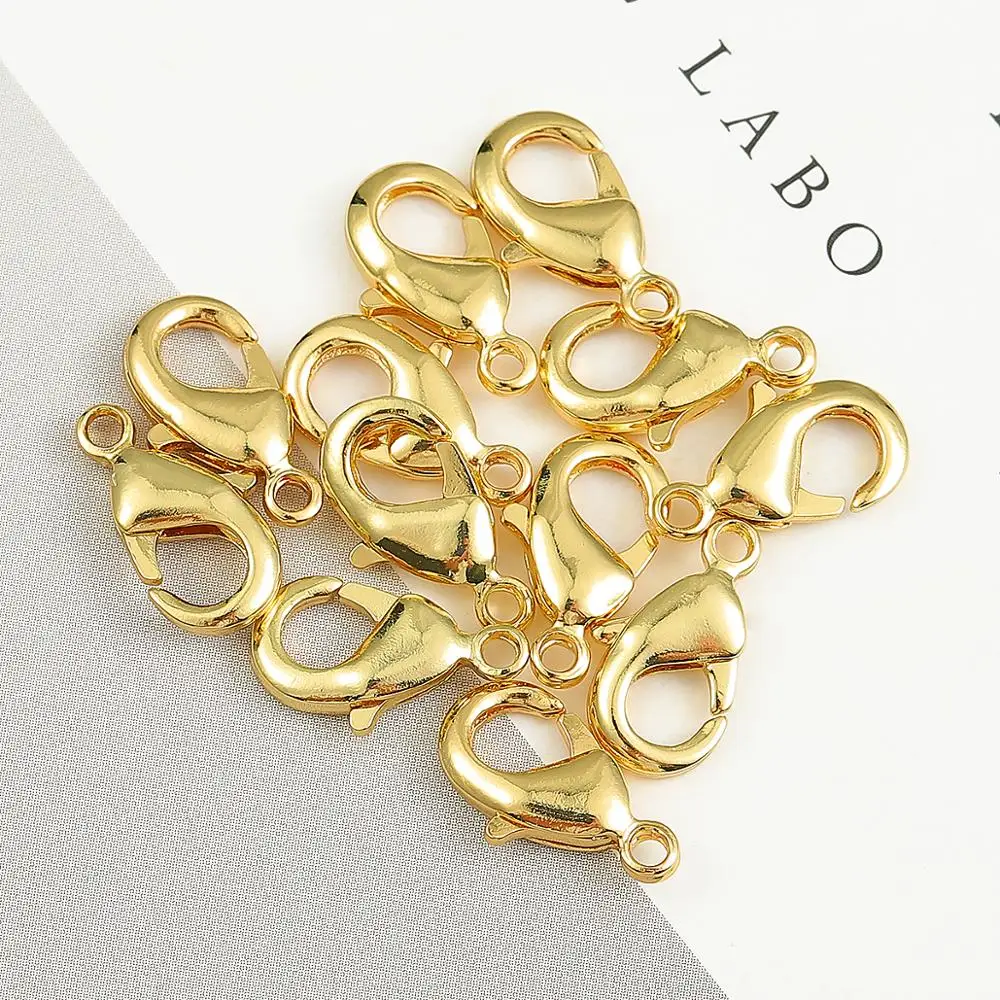 10pcs/lot 10/12mm 18k Gold Plated Lobster Clasp Hooks End Connectors For DIY Jewelry Making Necklace Bracelet Accessories