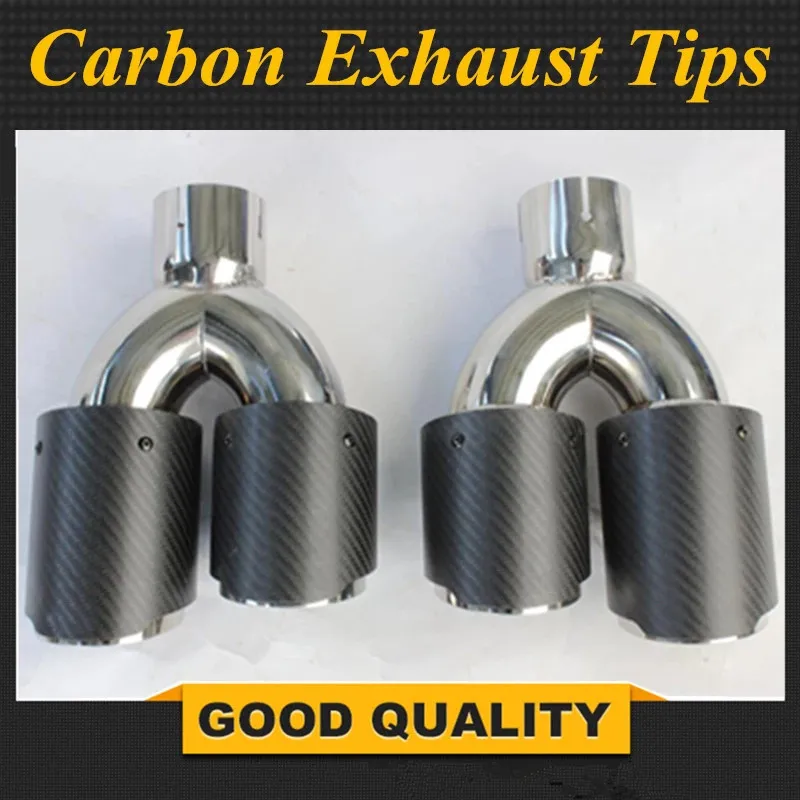 A Pair Dual Stainless exhaust tip Carbon Fiber tailpipe Inlet 2.5