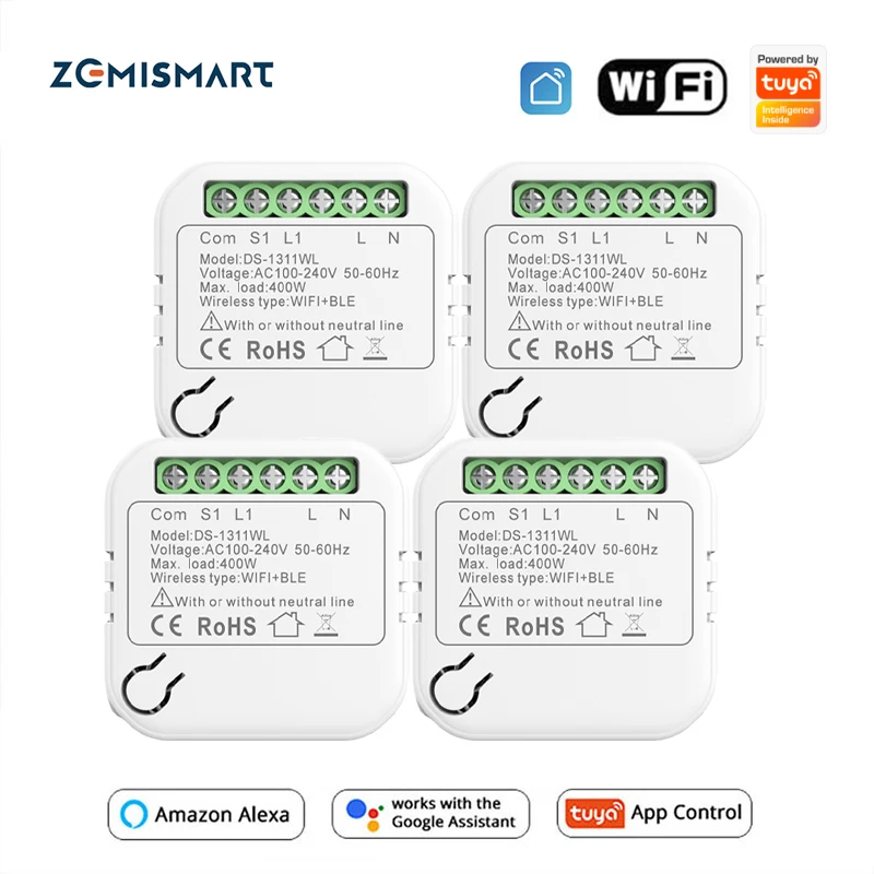 zemismart-4個wifiライトスイッチスマートリレーブレーカモジュールサポート2ウェイチュウヤbleアプリalexa-googleホーム音声制御
