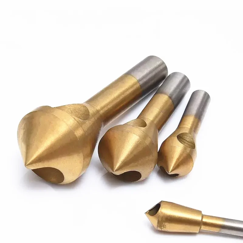 Citop 4pcs/set 90 Degrees Bit Set Drill Bits Tapper Hole Cutter Hand Tools Countersink and Debarring Tool Set Chamfer Set