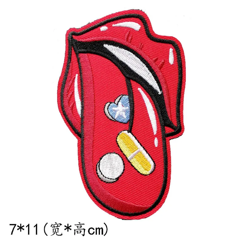 Adhesive embroidery DIY cloth stickers punk lips red tongue KISS clothes patch stickers   accessories   stickers A210