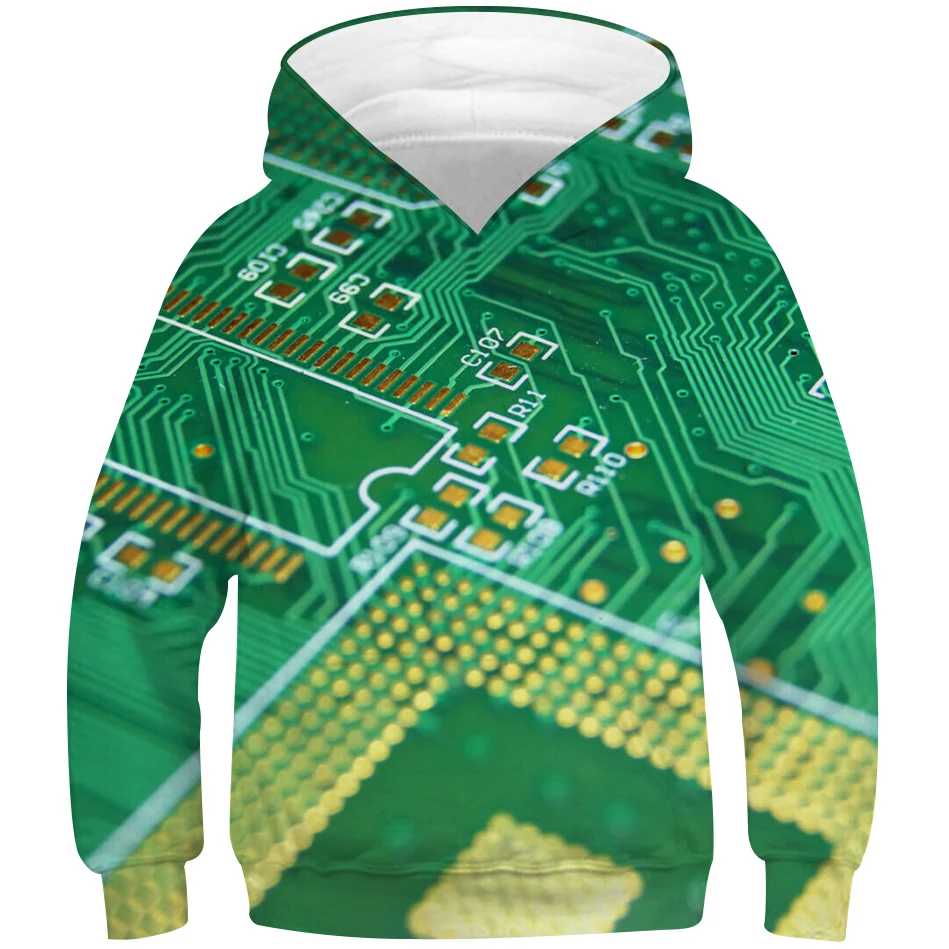 4-13 Years Boys Girls Fashion Electronic Chip Hoodies Kids Spring Autumn Hooded Sweatshirts Children 3D Print Pullover Clothes