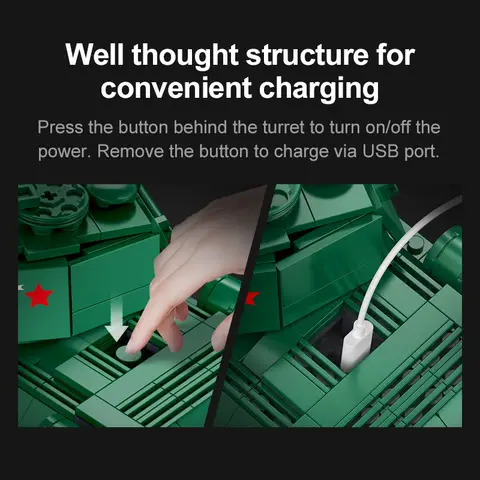 Cada 727 st. andra världskrigets fjärrstyrda militära T34 medelstora stridsvagnsbyggstenar kompatibla stads-RC armévapen tegelstenar leksaker pojke 8 best sales Lego RC-stridsvagn - №1