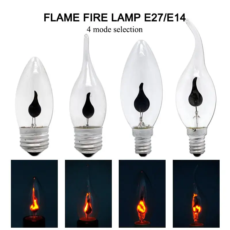 LED Candle Light Bulb E14 E27 LED Flame Effect Bulb AC220V Edison Emulation Fire Lighting Vintage Home Decor Ampoule Candle Bulb