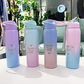 Bpa-Free 500ml Insulated Vacuum Flasks Sports Bike Thermals Straw Cup Portable Rope Thermos  Water Bottle Coffee Mug Travel