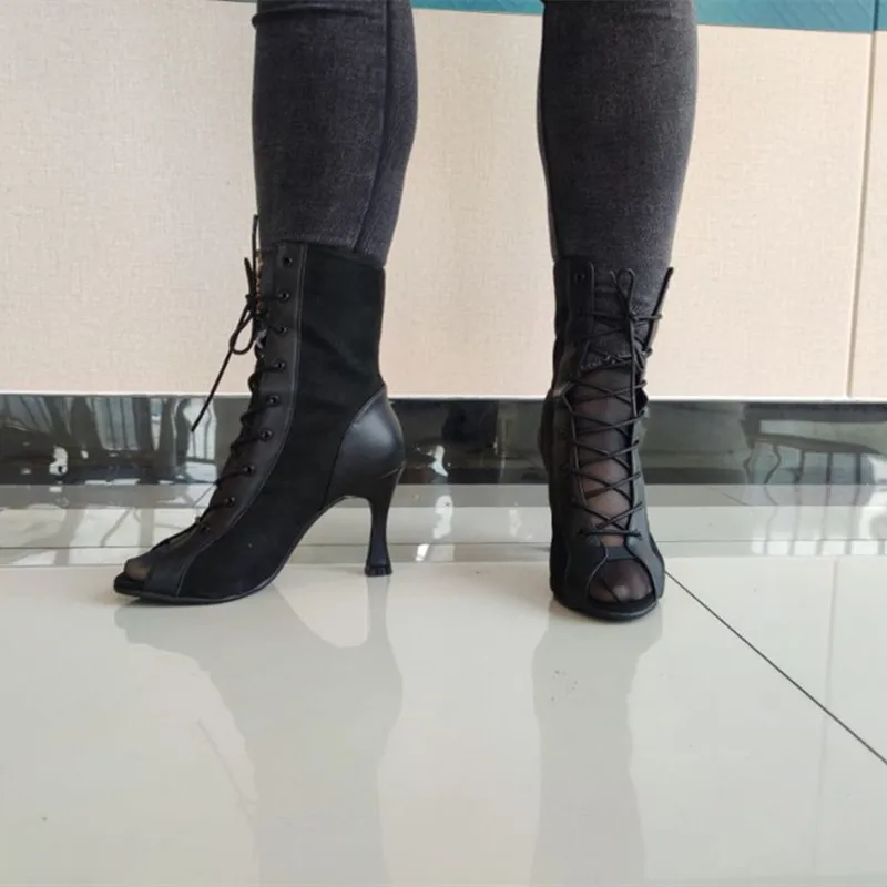 Chaussures de danse latine de salle de Rhpersonnalisées pour dames, bottes de danse modernes pour filles, chaussures de fête, talons hauts noirs, chaussures de phtalus BachMisa