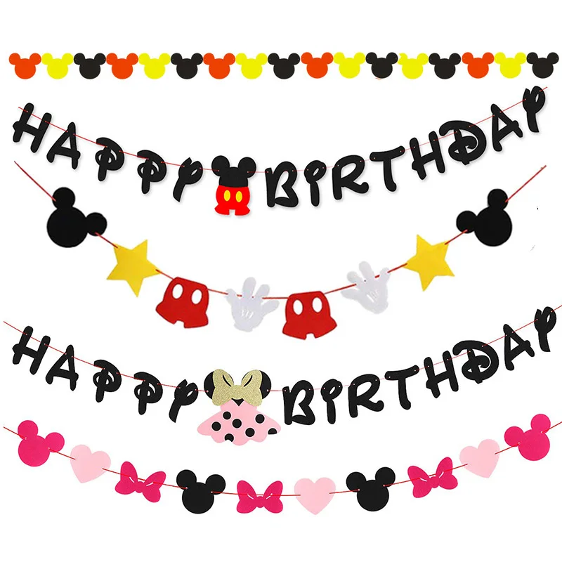 Disney Minnie Mickey Mouse Non-woven banner party one years old baby girl favor birthday DIY banner Scenes Collection decor