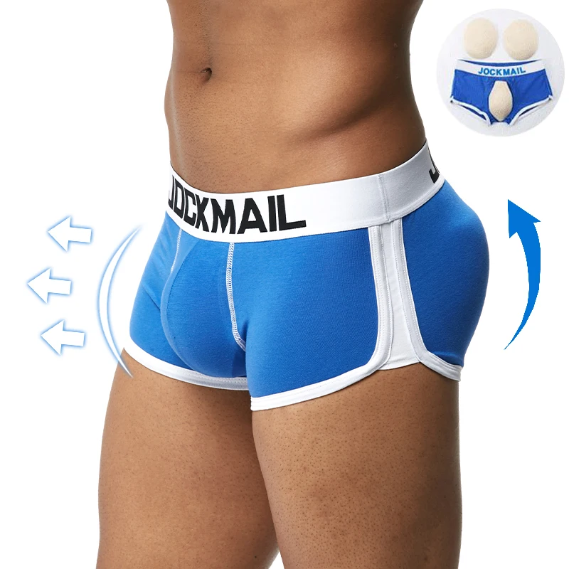 JOCKMAIL Sexy Men\'s Padded Boxer Shorts  Cotton Push UP Gay Underwear Butt Enhancer Soft Trunk include pads Front & Back