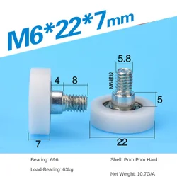6*22*7 M6*22*7mm DR22 screw M6, drawer refrigerator printer, cash register, plane clad plastic sheave pulley bearing