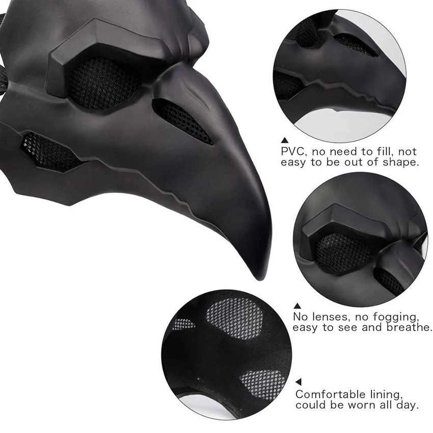 PVC Plague Doctor Mask Halloween Masque Horror Cosplay Steam Punks Beak Mask Carnival Party Steampunk Devil Masquerade Prop
