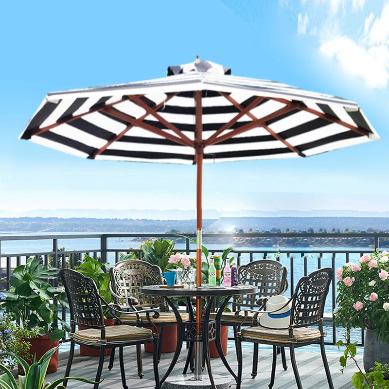 Custom Sun Umbrella Garden Umbrella Terrace Garden Cafe Milk Tea Shop Large Sun Umbrella Striped Large Folding Umbrella