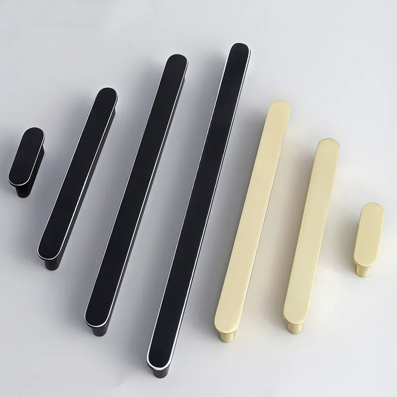 T-type Zinc Alloy Kitchen Cabinet Door Handle Gold Chrome Bedroom Wardrobe Drawer Knob Black Extended Furniture Decoration