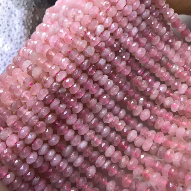 

pink Madagascar Rose Quartz roundelle faceted 6/8mm for DIY jewelry making loose beads FPPJ wholesale beads nature 38cm