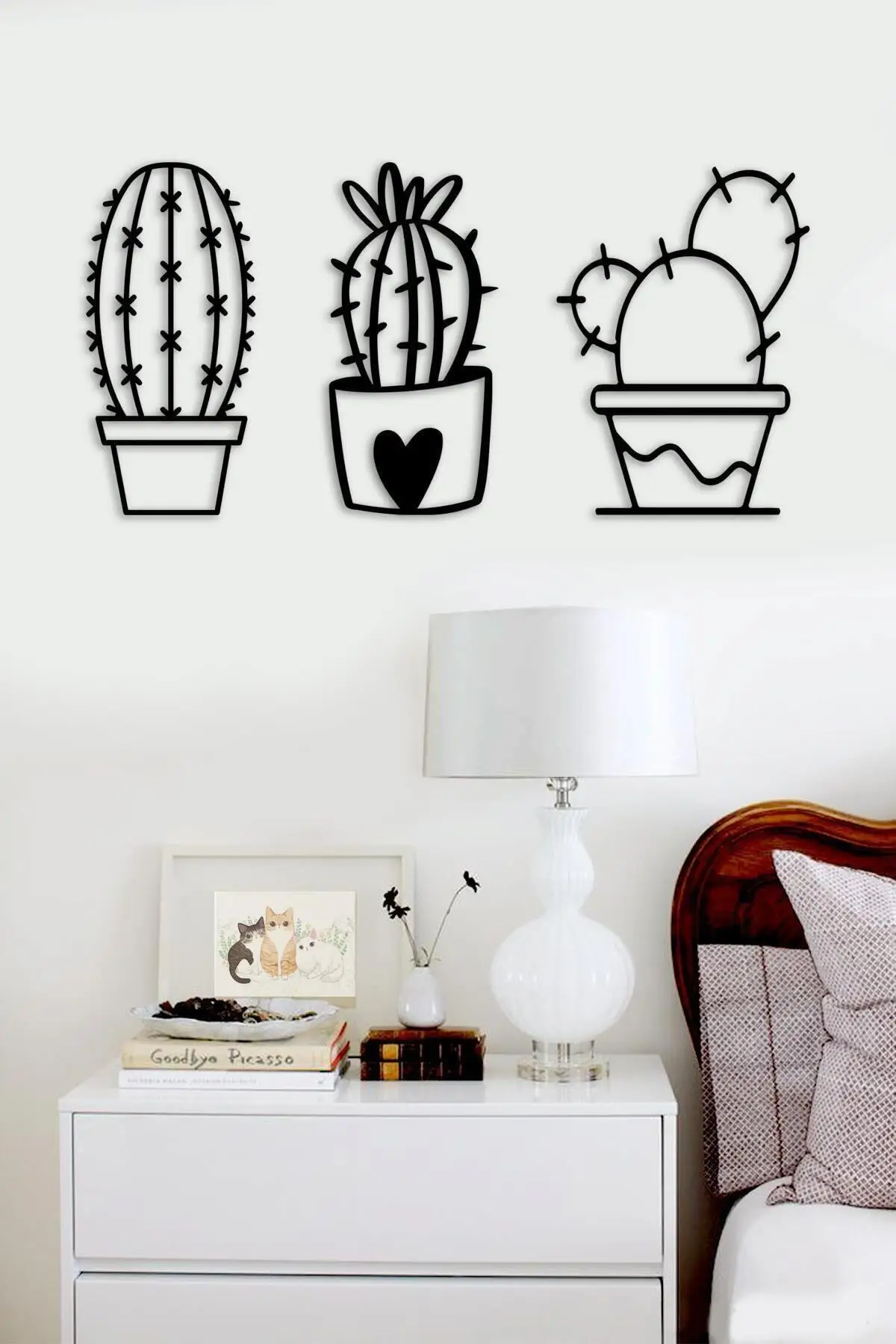 Laser Cut Wood Wall Decor-Cactus Flower Leaf Cat Panda Swan 3mm Wood Black Easy Sewing.The Wall Ornament Home Gift