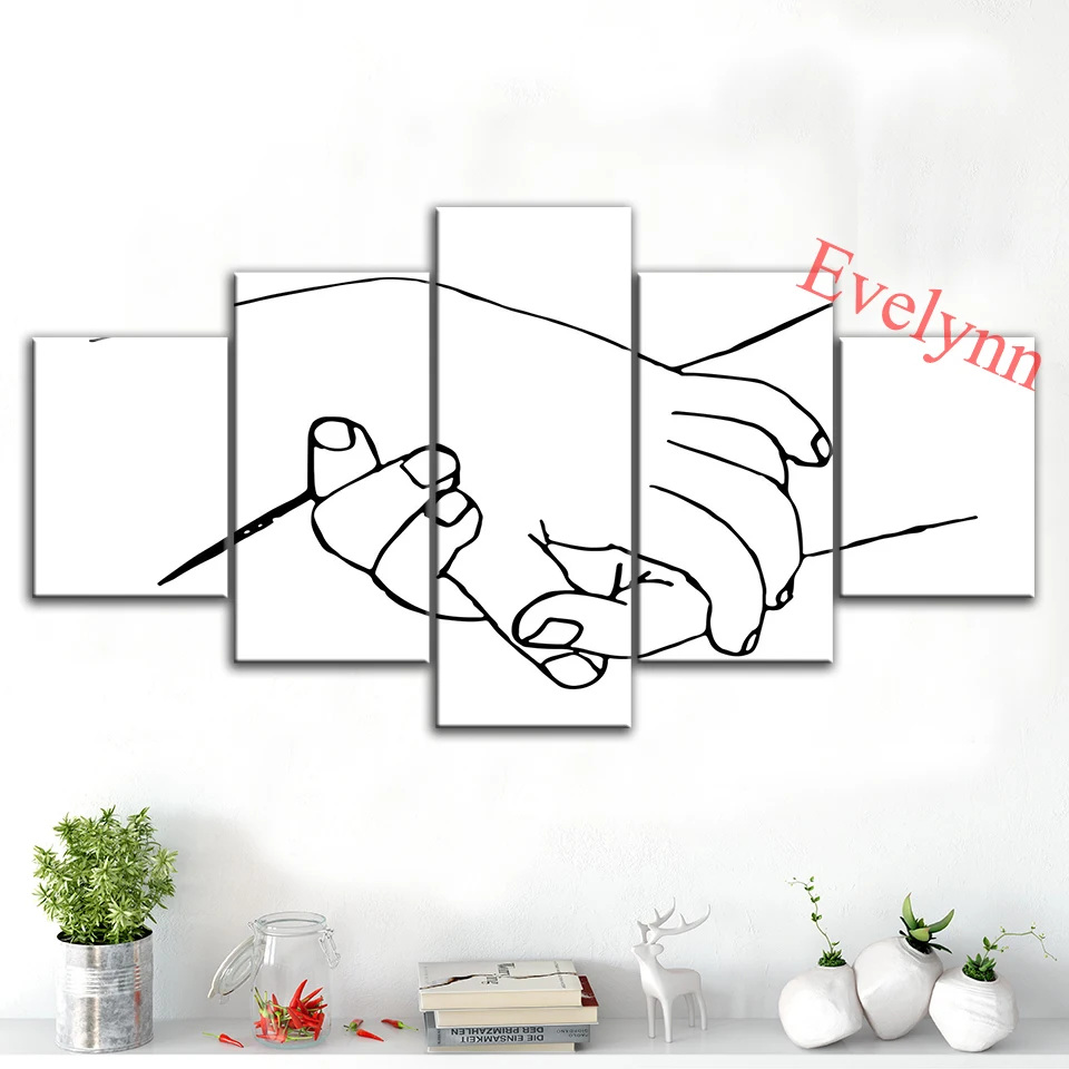 

5 Pieces Pablo Picasso Hands Sketch Poster and Print Modern Canvas Nordic Wall Art Picture Living Room Home Decor Painting Frame