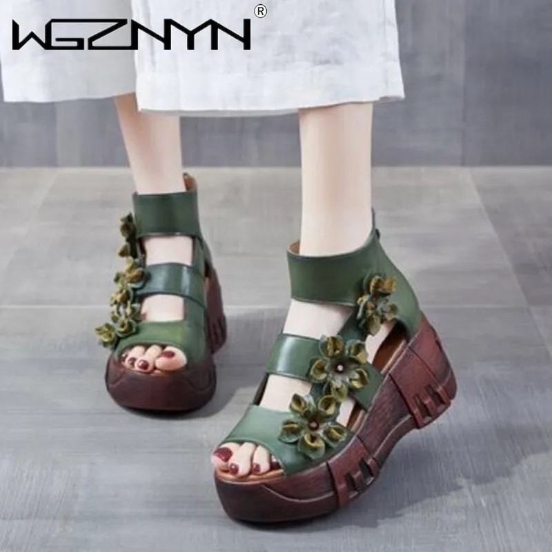 Women Sandals 2023 High Heels Platform Women Shoes Summer Casual Female Sneakers Knitting Flowers Slip on Peep Toe Women Sandals