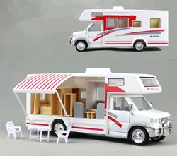 [Funny] 22cm Motorhomes Morto Home Coach Camper Van Model Diecast with light and sound Pullback alloy car include furniture toy