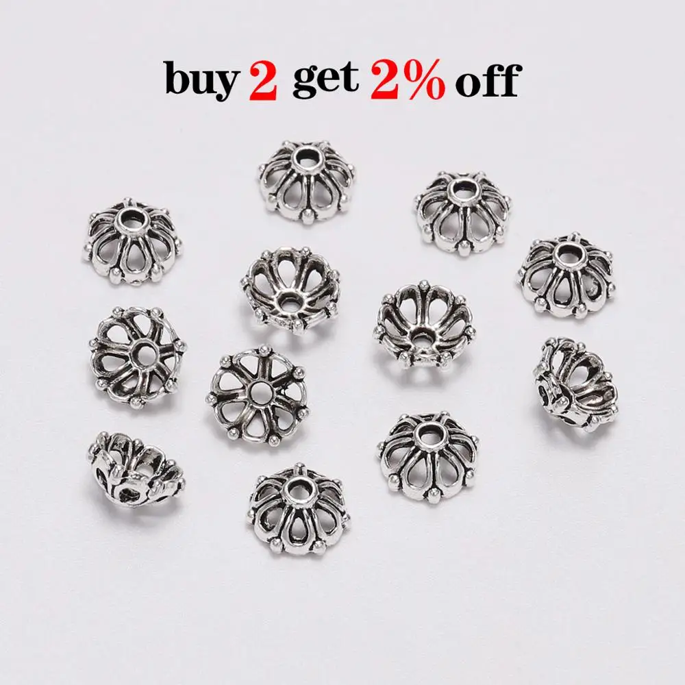 100pcs/Lot 8mm 7 Petals Bead Caps Antique  Hollow Flower Loose Sparer Apart End Bead Caps For DIY Jewelry Making Findings