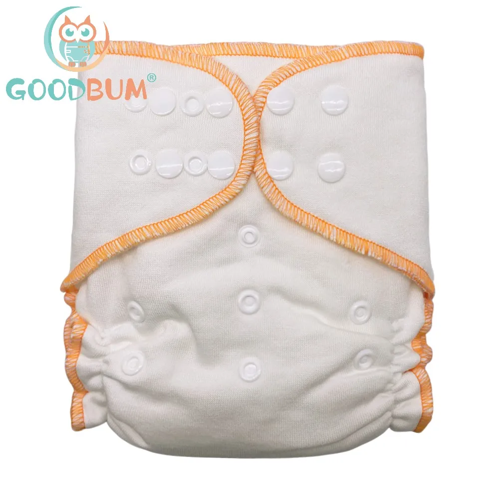 Goodbum Soft Double Row Snaps Washable Adjustable  For 3-15KG Baby Bamboo Cotton AI2 Cloth Diaper