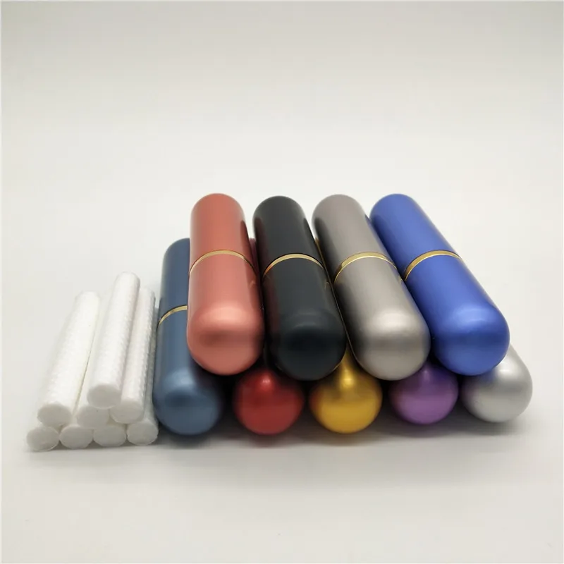 

500pcs DIY Use Essential Oil Aluminum Glass Nasal Inhalers with 500pcs Replacement Cotton Wicks (8 colors in stock)
