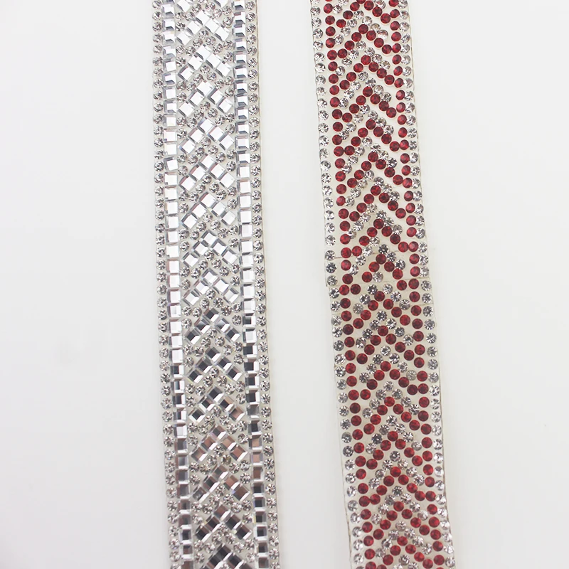 1Yard Iron On Rhinestone Tape Silver Hotfix Crystal Lace Trim Heat Transfer Beaded Chain Ribbons Bridal Dress Belt Banding YY023