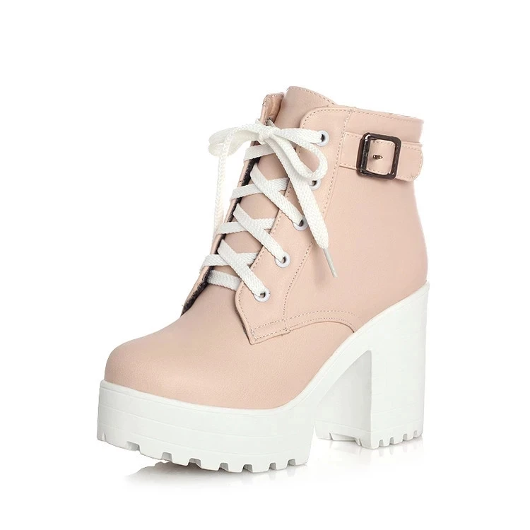 Autumn Martin Boots Boots Women Round Toe Buckle Shoes Women High Heel Fashion Plus Size Square Heels Lacing 3 Colors