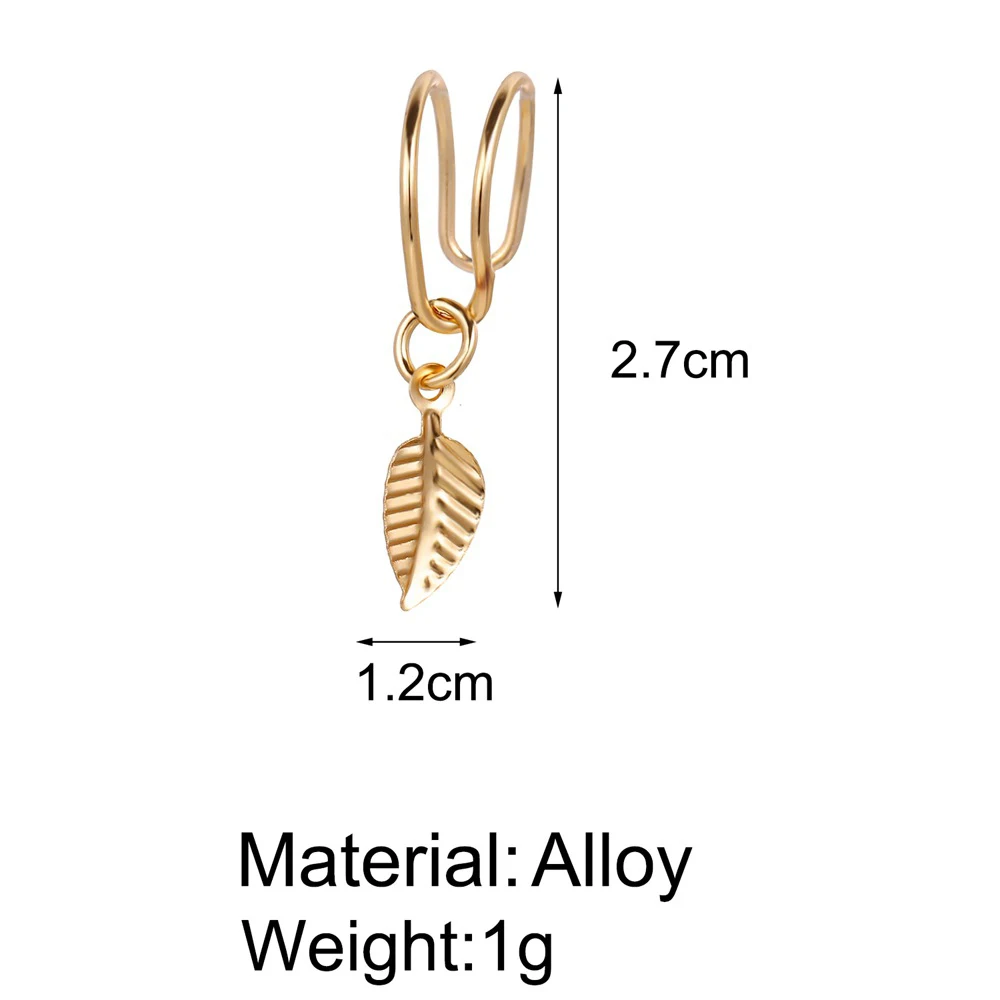 SUMENG 2024 Gold Color Leaves Ear Cuff Black Non-Piercing  Clip rings Fake Cartilage ring For Women Men  Jewelry