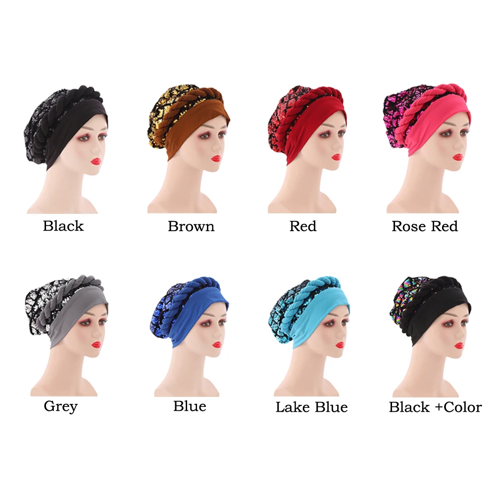 New Muslim Women Sequins Turban Hat Inner Hijabs Bonnet India Hat Wrap Ready To Wear Hijab Caps Islamic Ladies Bandanas Fashion