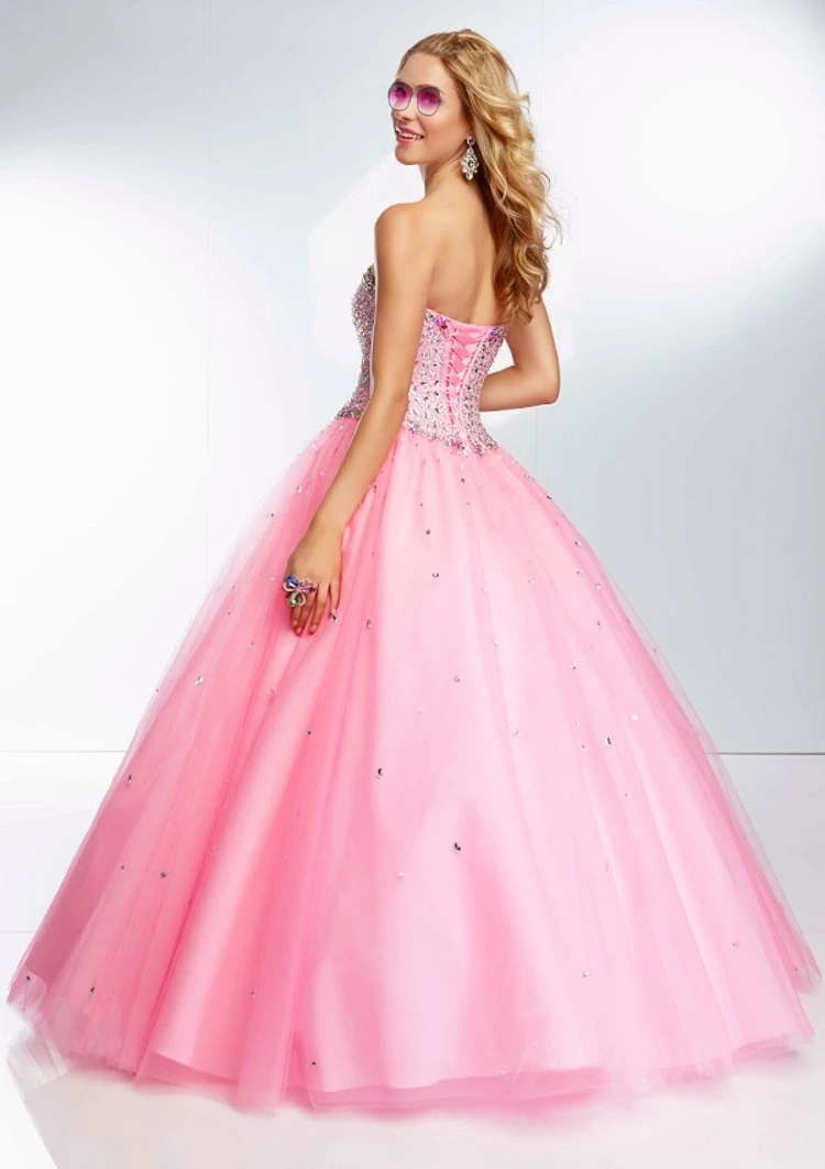 Rosa Ballkleid Quinceanera Kleider Süße Perlen 16 Kleid Party Tragen Formale Prom Kleider Schatz Organza Luxus Perlen