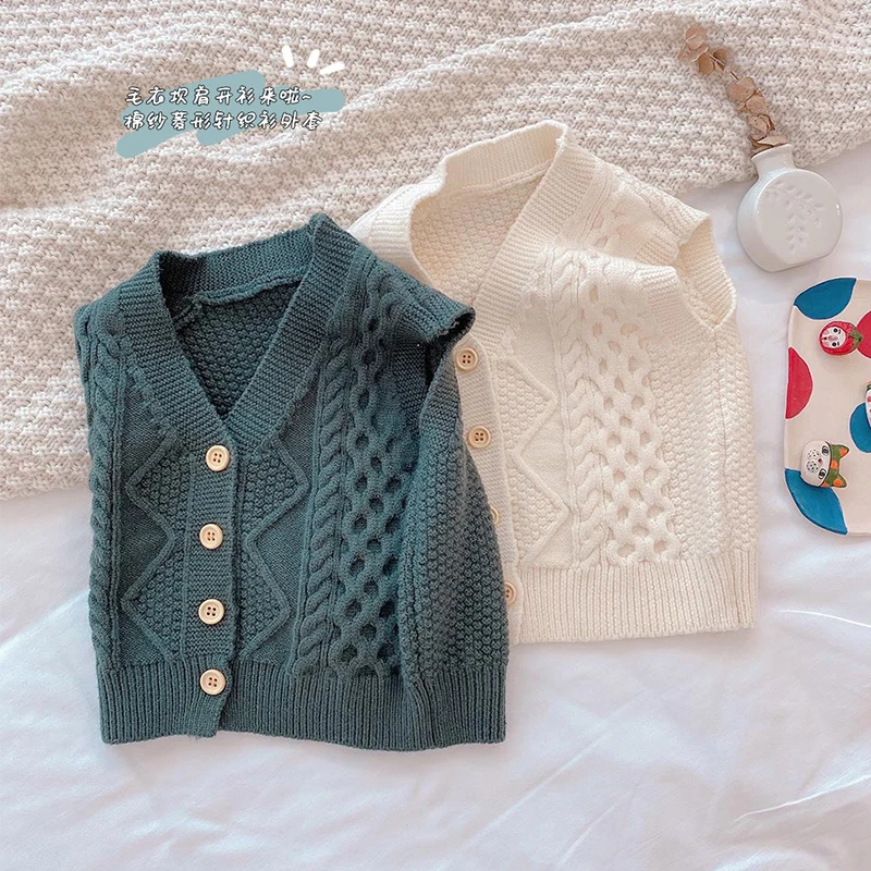 Baby Girls Boys Vest Sweater Cardigan Coat Spring Autumn Children's Clothing Korean Kids Sleeveless Diamond Knitted Sweater Vest