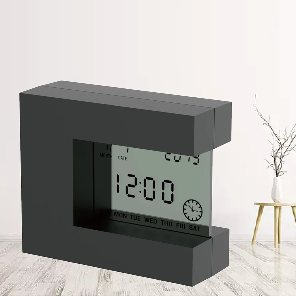 Digital Modern LCD Table Alarm Clock  with Electronic Timer Calendar & Temperature Desk Watch  for Home Office Battery Powered